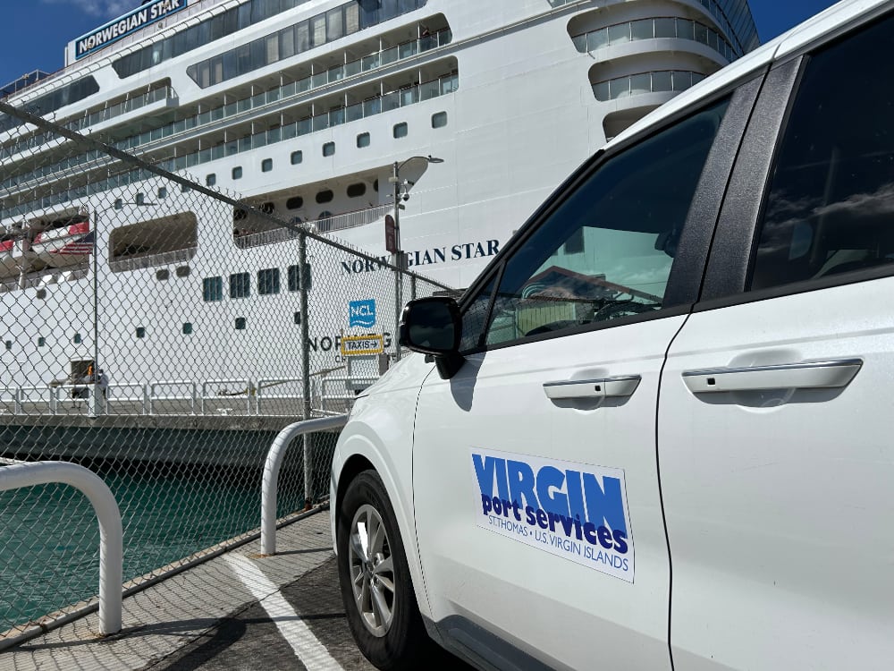 Virgin Port Services van infront of a cruise ship